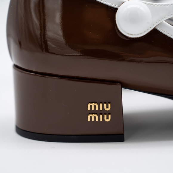 size 39.5eu 9.5 US Miu Miu Two-Tone Patent Leather Mary Jane Pumps Brown - Picture 9 of 12
